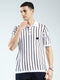 Men White Stripe Collar Half Sleeve T-Shirt