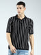 Men Black Stripe Collar Half Sleeve T-Shirt