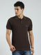 Men Brown Solid Collar Half Sleeve T-Shirt