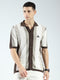 Men Brown Stripe Collar Half Sleeve Shirt