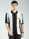 Men Black Stripe Collar Half Sleeve Shirt