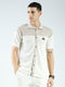 Men Beige Self Design Collar Half Sleeve Shirt