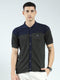 Men Navy Blue Self Design Collar Half Sleeve Shirt