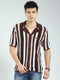 Men Maroon Stripe Collar Half Sleeve Shirt