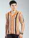 Men Orange Stripe Collar Half Sleeve Shirt