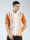 Men Orange Stripe Collar Half Sleeve Shirt