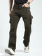 Men Olive Solid Straight Fit Cargo