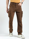 Men Brown Solid Straight Fit Cargo