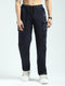 Men Navy Blue Solid Straight Fit Cargo