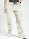 Men Beige Solid Straight Fit Cargo