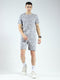 Men Grey Printed V Neck Half Sleeve Shorts Set