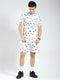 Men White Printed Round Neck Half Sleeve Shorts Set