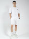 Men White Self Design V Neck Half Sleeve Shorts Set