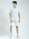Men Blue Stripe Collar Half Sleeve Cords Set