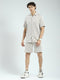 Men Brown Stripe Collar Half Sleeve Cords Set