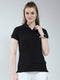 Women Black Solid Collar Half Sleeve T-Shirt