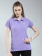 Women Purple Solid Collar Half Sleeve T-Shirt