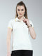 Women Off White Solid Collar Half Sleeve T-Shirt