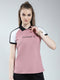 Women Pink Printed Collar Half Sleeve T-Shirt