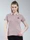 Women Pink Self Design Collar Half Sleeve T-Shirt