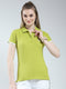 Women Green Solid Collar Half Sleeve T-Shirt