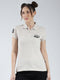 Women Beige Solid Collar Half Sleeve T-Shirt