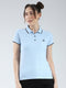 Women Blue Solid Collar Half Sleeve T-Shirt