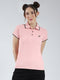Women Pink Solid Collar Half Sleeve T-Shirt