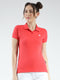 Women Coral Solid Collar Half Sleeve T-Shirt