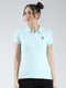 Women Blue Solid Collar Half Sleeve T-Shirt