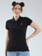 Women Black Solid Collar Half Sleeve T-Shirt