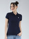 Women Navy Blue Solid Collar Half Sleeve T-Shirt
