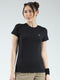 Women Black Solid Round Neck Half Sleeve Top