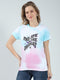 Women Blue Printed Round Neck Half Sleeve Top