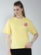 Women Yellow Printed Round Neck Half Sleeve Top