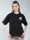 Women Black Printed Round Neck Half Sleeve Top