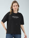 Women Black Printed Round Neck Half Sleeve Top