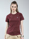 Women Maroon Solid Round Neck Half Sleeve Top