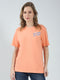 Women Orange Printed Round Neck Half Sleeve Top