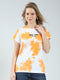Women Orange Printed Round Neck Half Sleeve Top