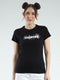 Women Black Printed Round Neck Half Sleeve Top