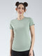 Women Green Solid Round Neck Half Sleeve Top