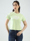 Women Green Printed Round Neck Half Sleeve Top