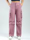 Women Pink Solid Straight Fit Cargo