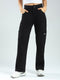 Women Black Solid Straight Fit Cargo