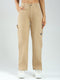 Women Beige Solid Straight Fit Cargo