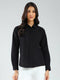 Women Black Solid Collar Full Sleeve Shirt