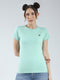 Women Green Solid Round Neck Half Sleeve Top