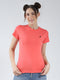 Women Coral Solid Round Neck Half Sleeve Top