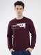 Men Maroon Printed Round Neck Full Sleeve Sweatshirt